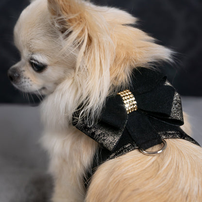 Black Glitzerati Double Nouveau Bow Tinkie Harness with Black Glitzerati Trim